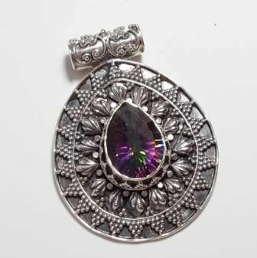 Intricate Bali Style Mystic Topaz Pendant